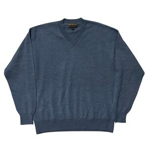 Robert Talbott Mens Blue 100% Merino Wool V-Neck Sweater Sz Medium Classic Knit
